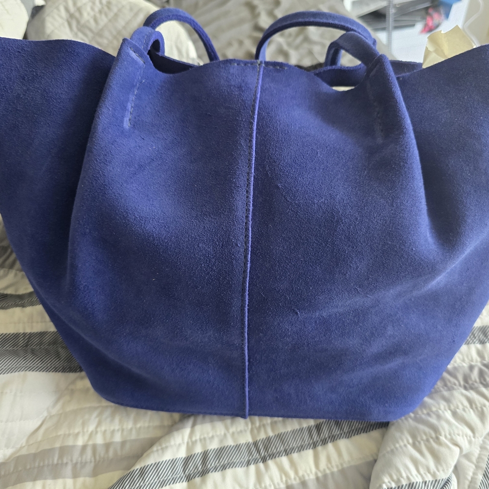 Elegant Oversized Devan Joni Blue Suede Tote Bag Portland Leather Goods PLG.